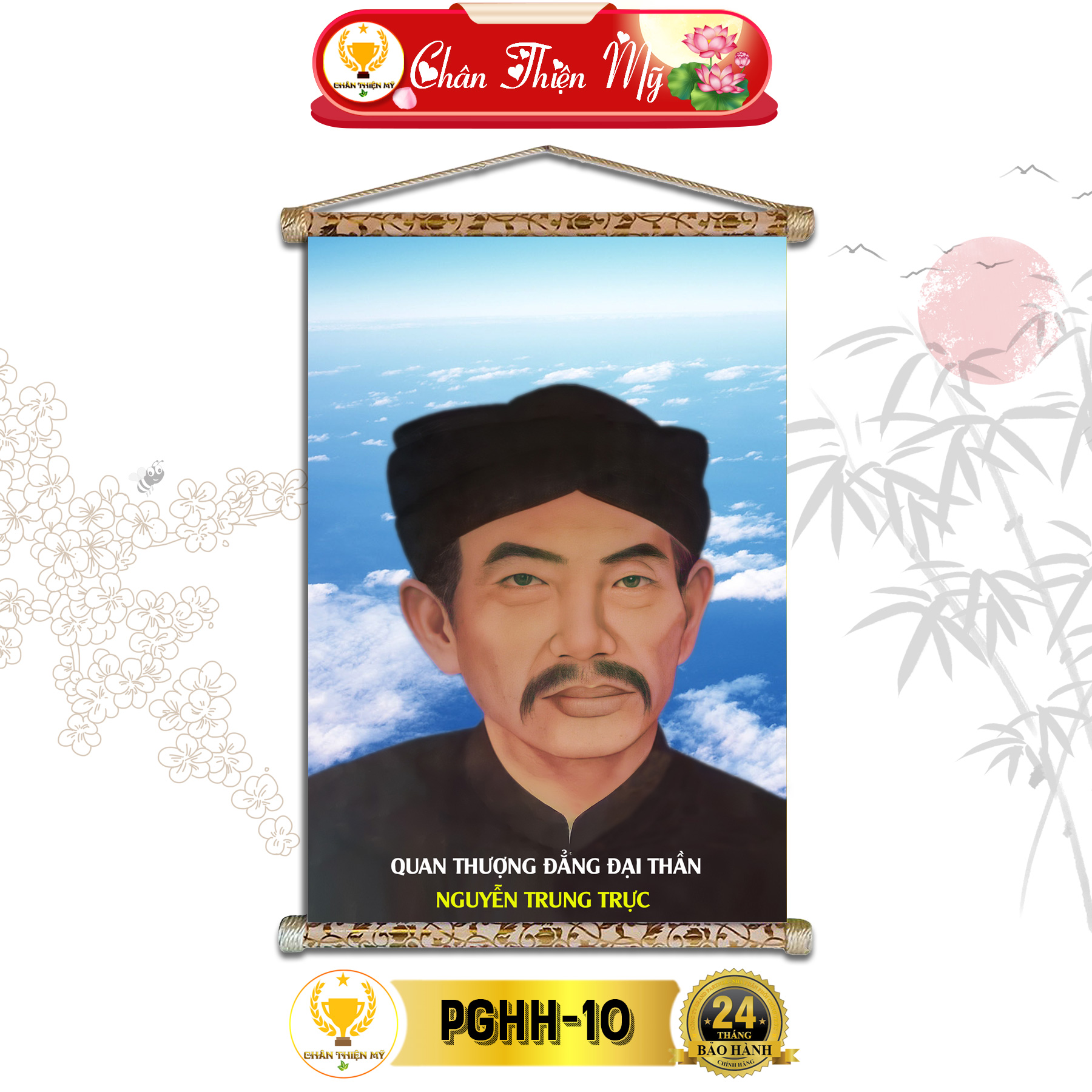 Tranh phật chân thiện mỹ, tranh treo tường canvas phủ kim sa 40x60cm, tranh đức huỳnh giáo chủ phật giáo hòa hảo pghh