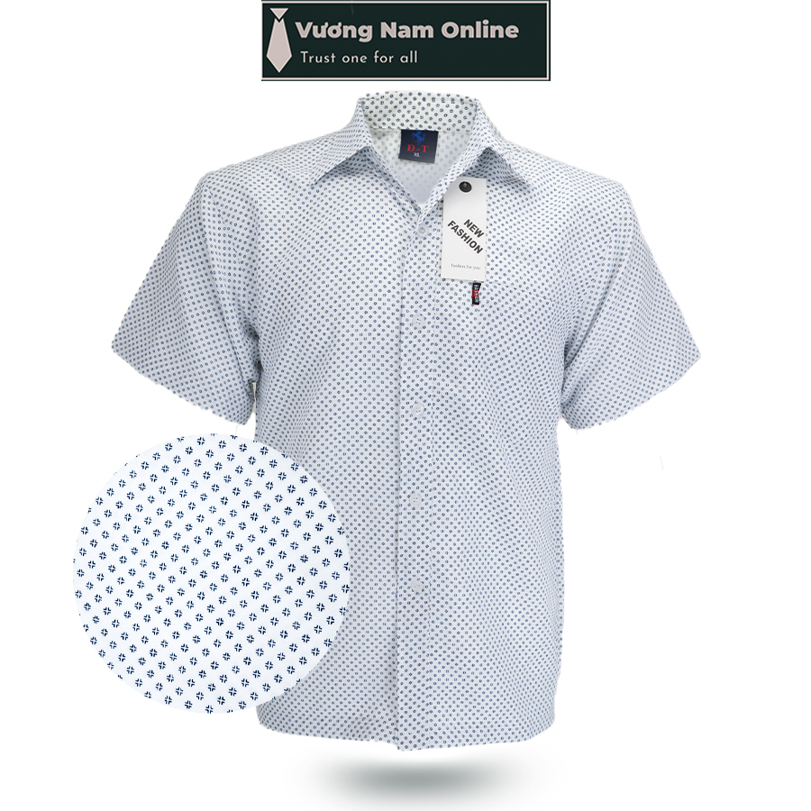 Áo sơ mi nam trung niên form rộng họa tiết ngắn tay vải cotton