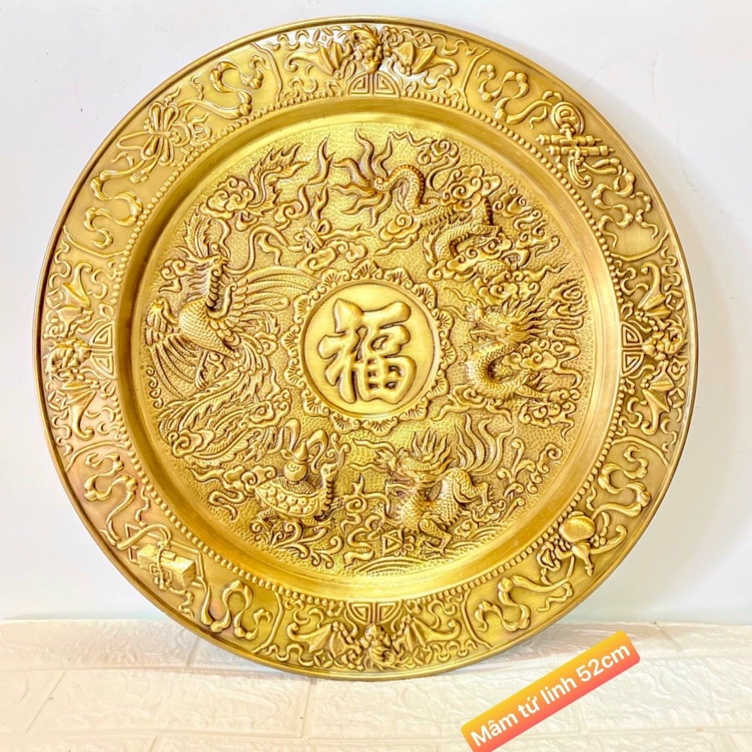 MÂM ĐỒNG 52 cm nặng 1.1 kg Ở GIỮA CÓ CHỮ PHÚC ( AN LÀNG) HAY GỌI LÀ MÂM TỨ LINH CHẤT LIỆU BẰNG ĐỒNG 💯