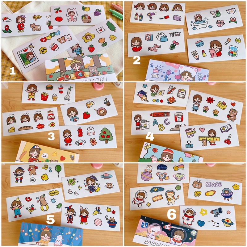 Set sticker cô gái Baibianxiaobu 4 tấm