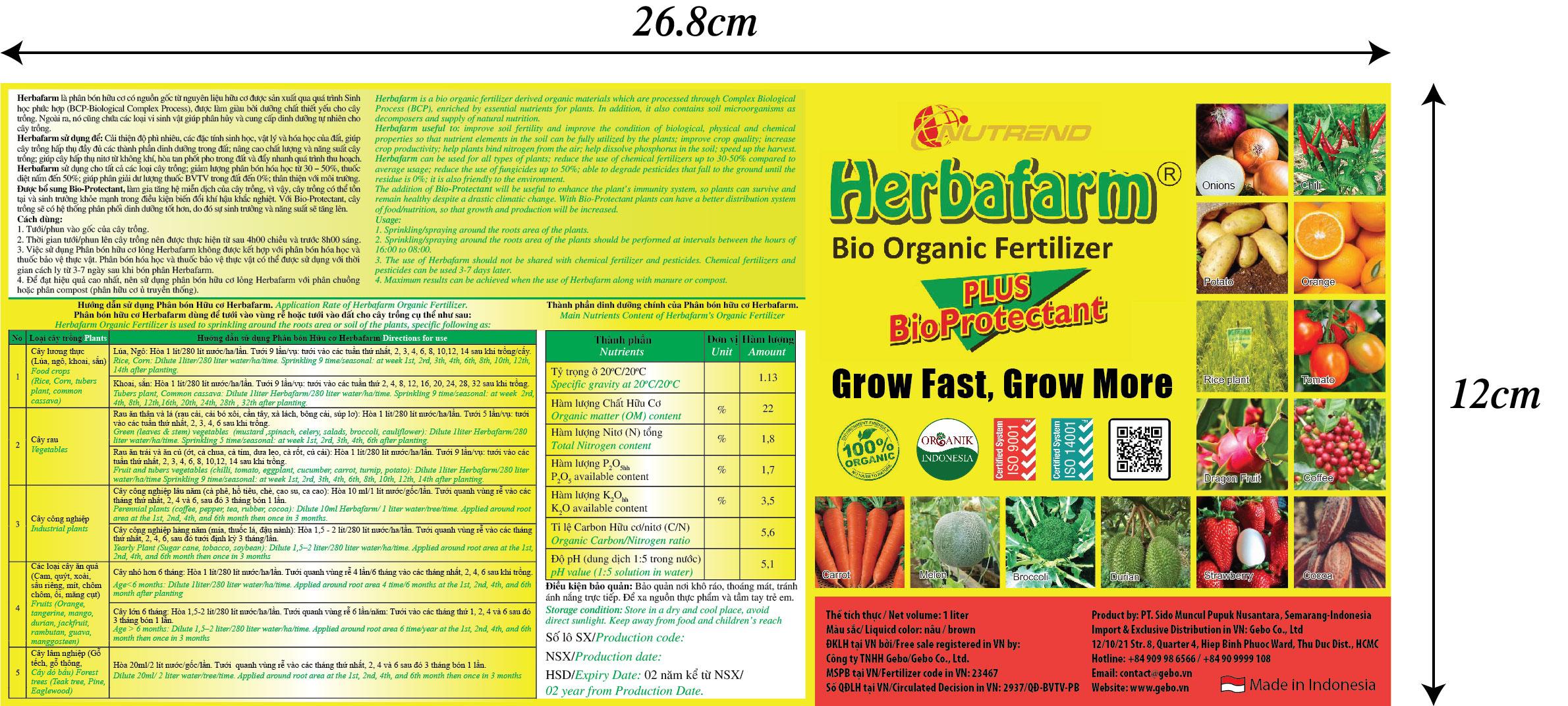 Phân Bón Hữu Cơ Sinh Học Herbafarm Bio Organic