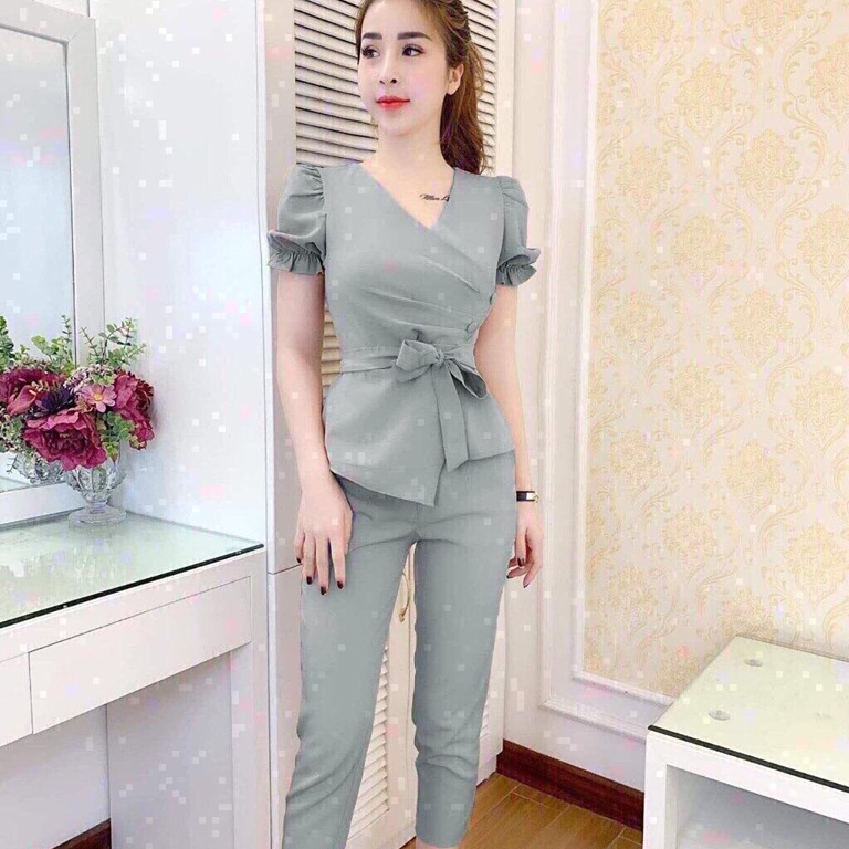 Set Bộ Đùi Vạt Chéo Thắt Nơ Eo