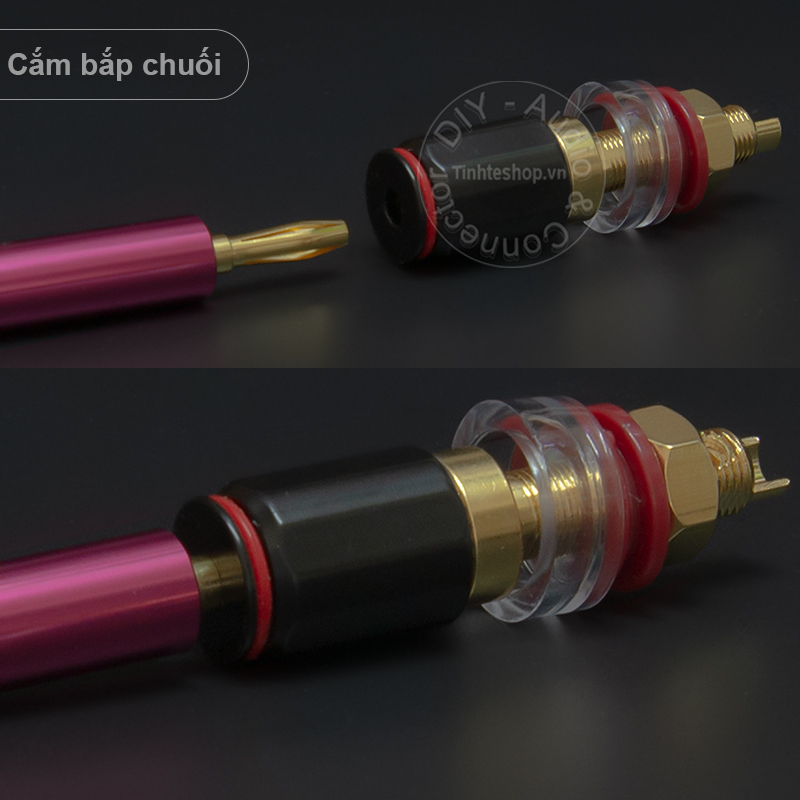 Cọc loa chuôi ngắn gold 24K - Ổ cắm cọc loa bắt vít Bắp chuối Mỏ chim 4 chiếc