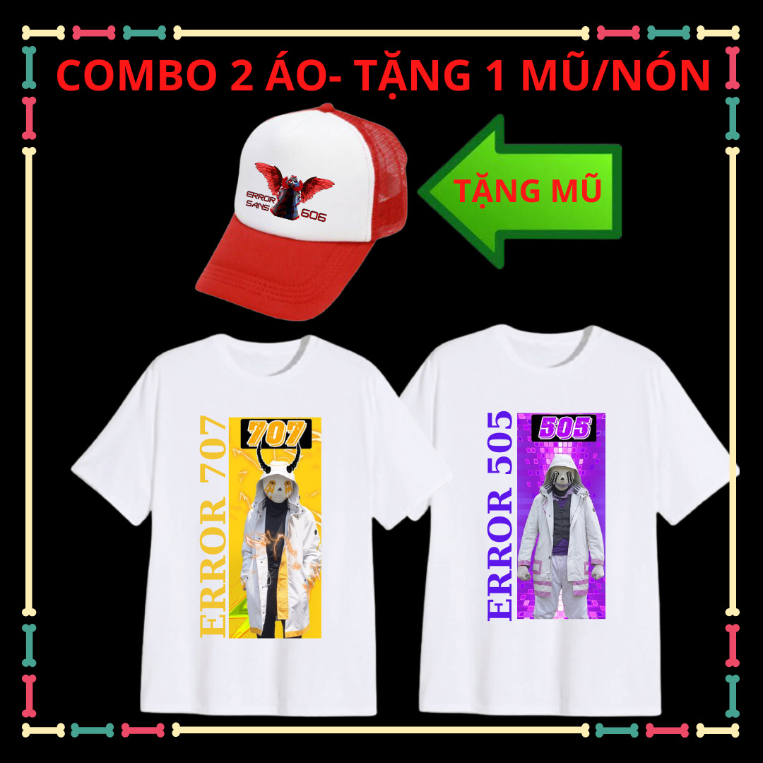 Áo thun error 404, error 505, error 606, error 707 trẻ em siêu ngầu- Vải cotton thái mềm mịn- Combo 2 áo tặng 1 mũ lưỡi trai Undertale Sans