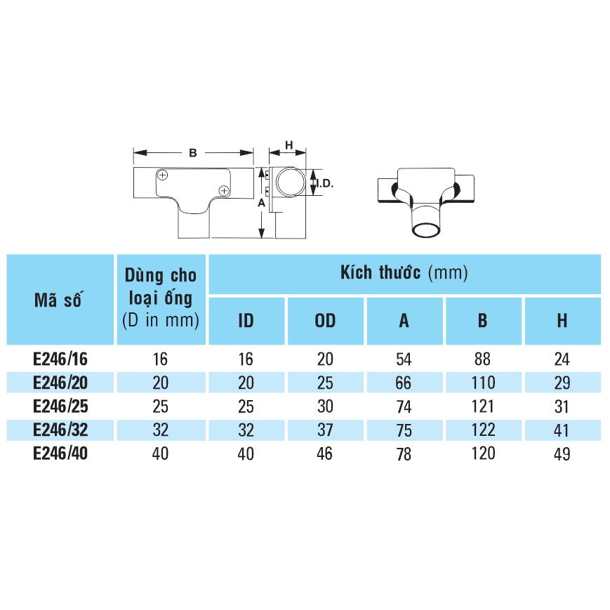 Co , cút chữ T có nắp D16 Sino E246/16