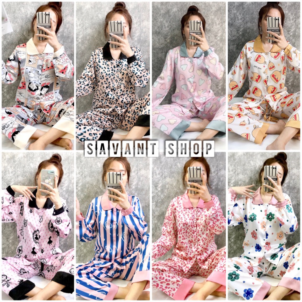 [VẢI SATIN] PIZAMA LỤA SATIN CỔ SEN TAY DÀI QUẦN DÀI
