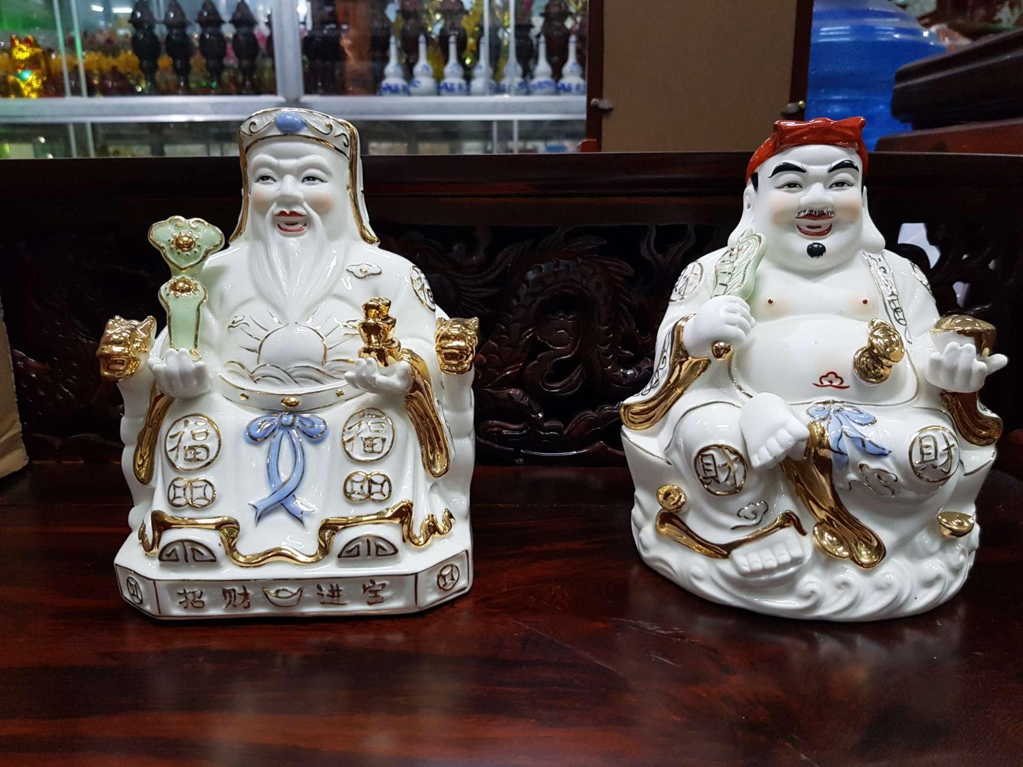 cặp thần tài ông địa sứ 7in cao 19 cm