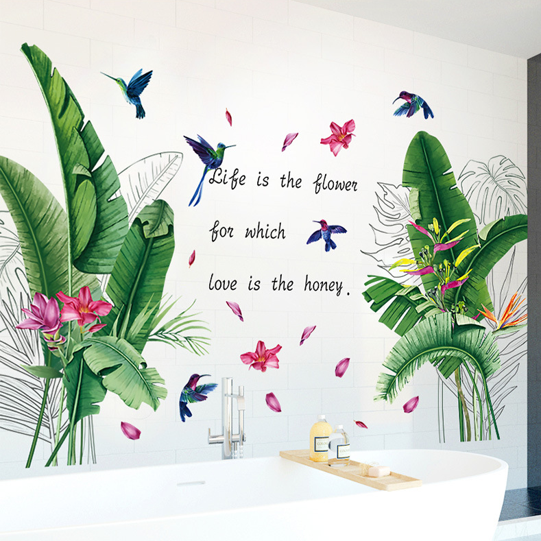Decal dán tường trang trí - 2 bụi chuối lớn và hoa chuối hồng trang nhã-ba98001