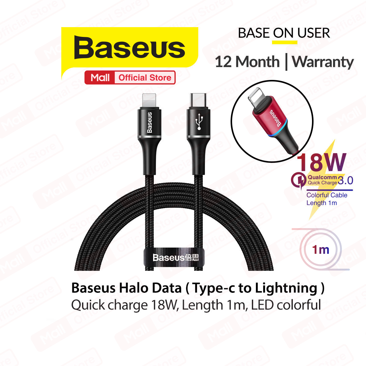Cáp sạc nhanh 18W siêu bền Halo Data Cable từ Type-C to Lighting truyền dữ liệu 1M