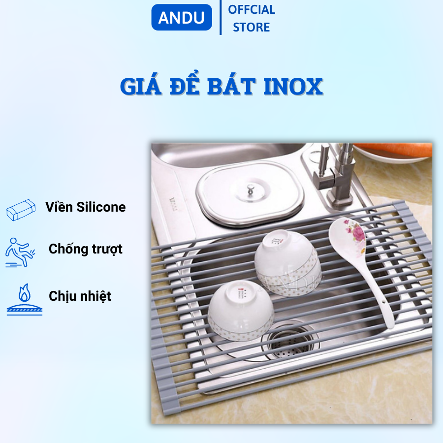 Giá để bát inox 304 để chậu bồn rửa bát, tấm mành gác bồn rửa bát, rổ gác bồn rửa chén đa năng