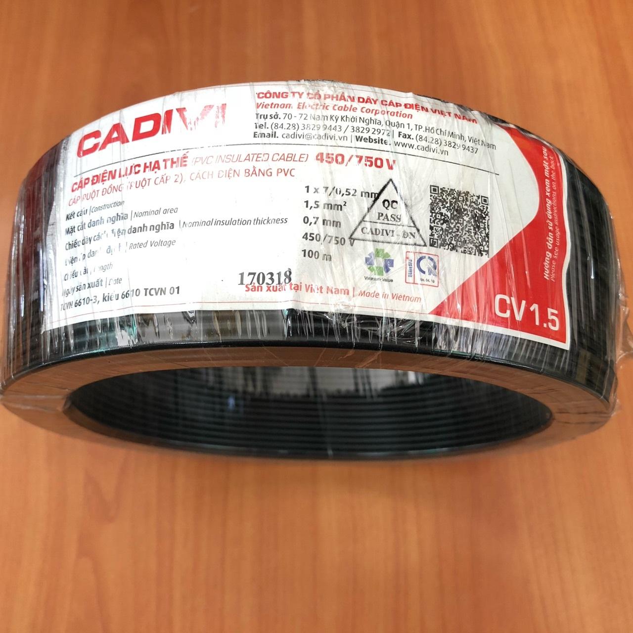Cuộn dây điện đơn CADIVI 1,5 MM dài 100m