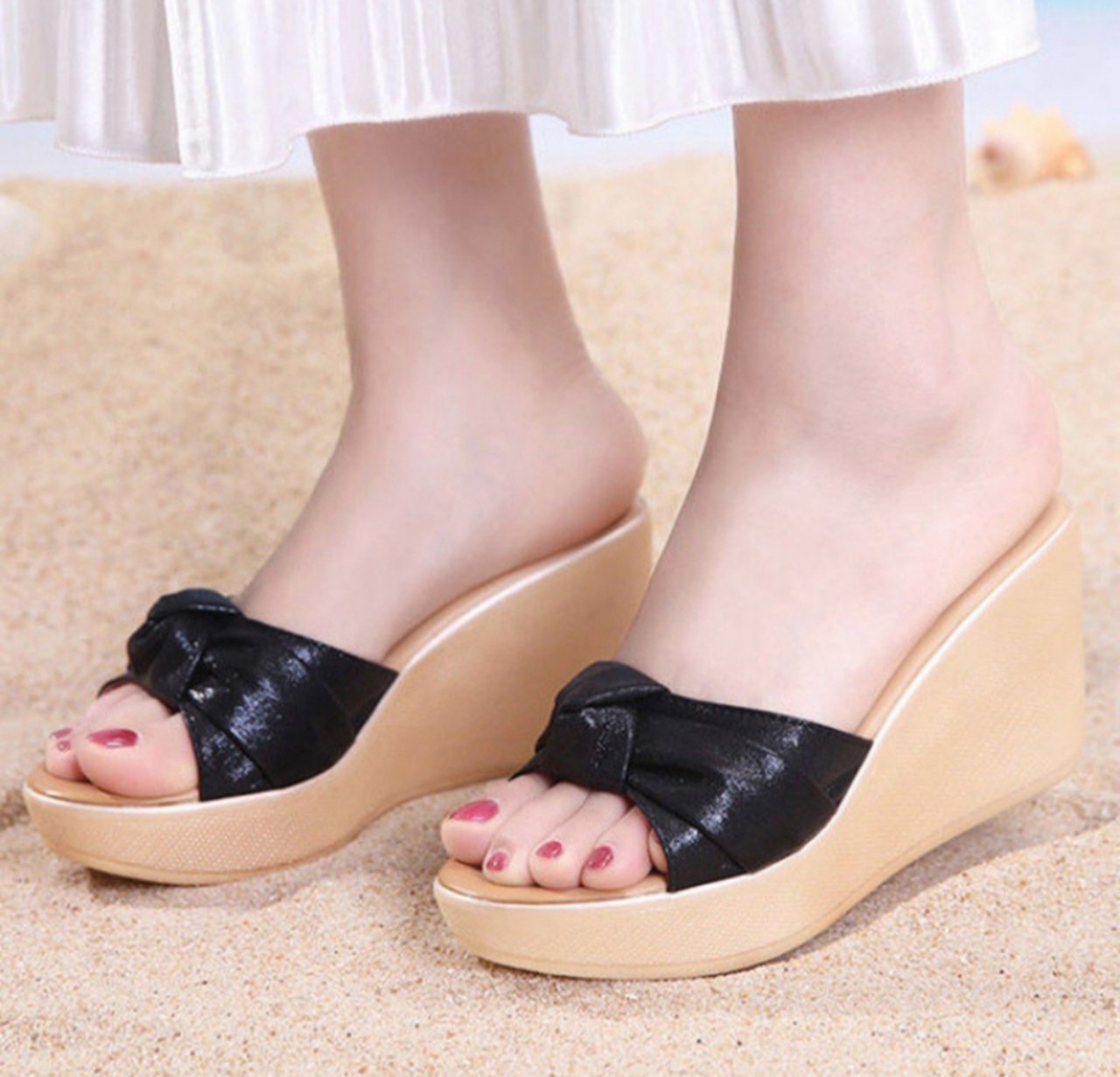 Dép đế xuồng 10f nơ cuộn