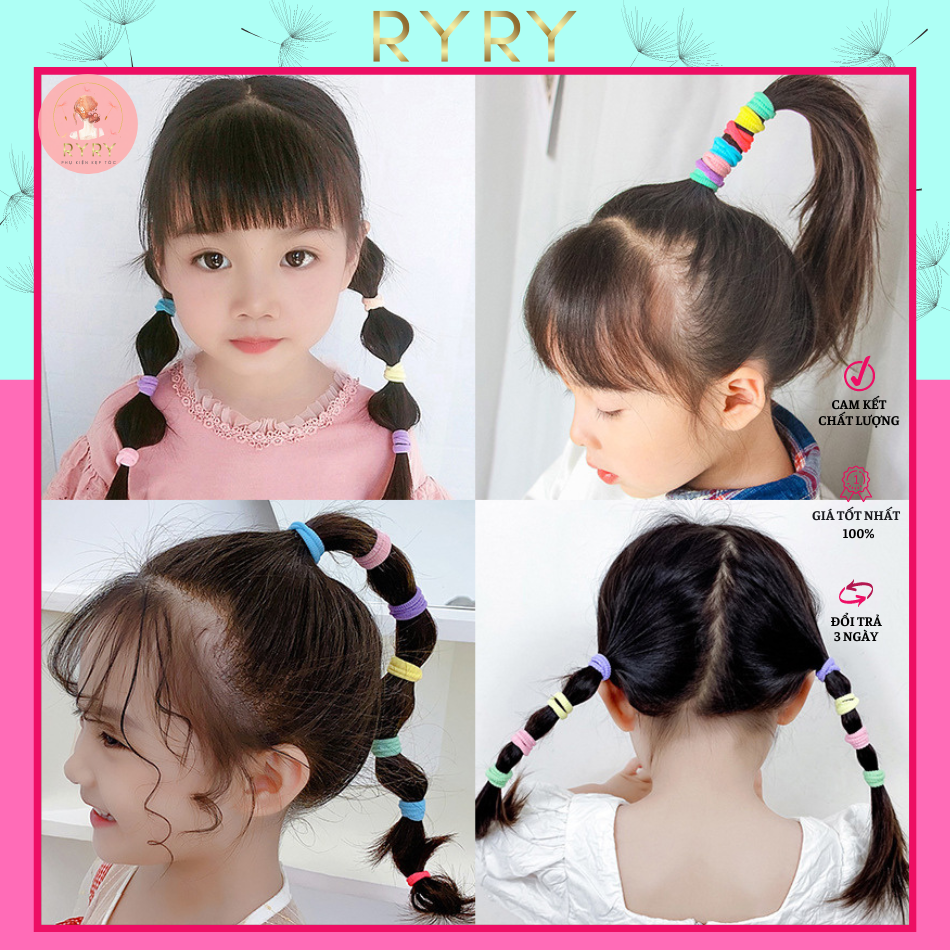 Set 100 Dây Thun Cột Tóc Co Giãn Nhiều Màu Sắc Dành Cho Bé Gái