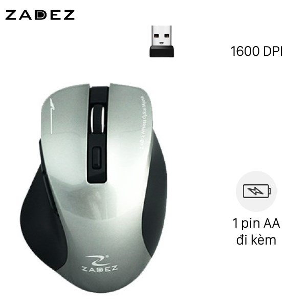 Chuột Không Dây Zadez M353 Xám - (Tặng Kèm Pin Aa)