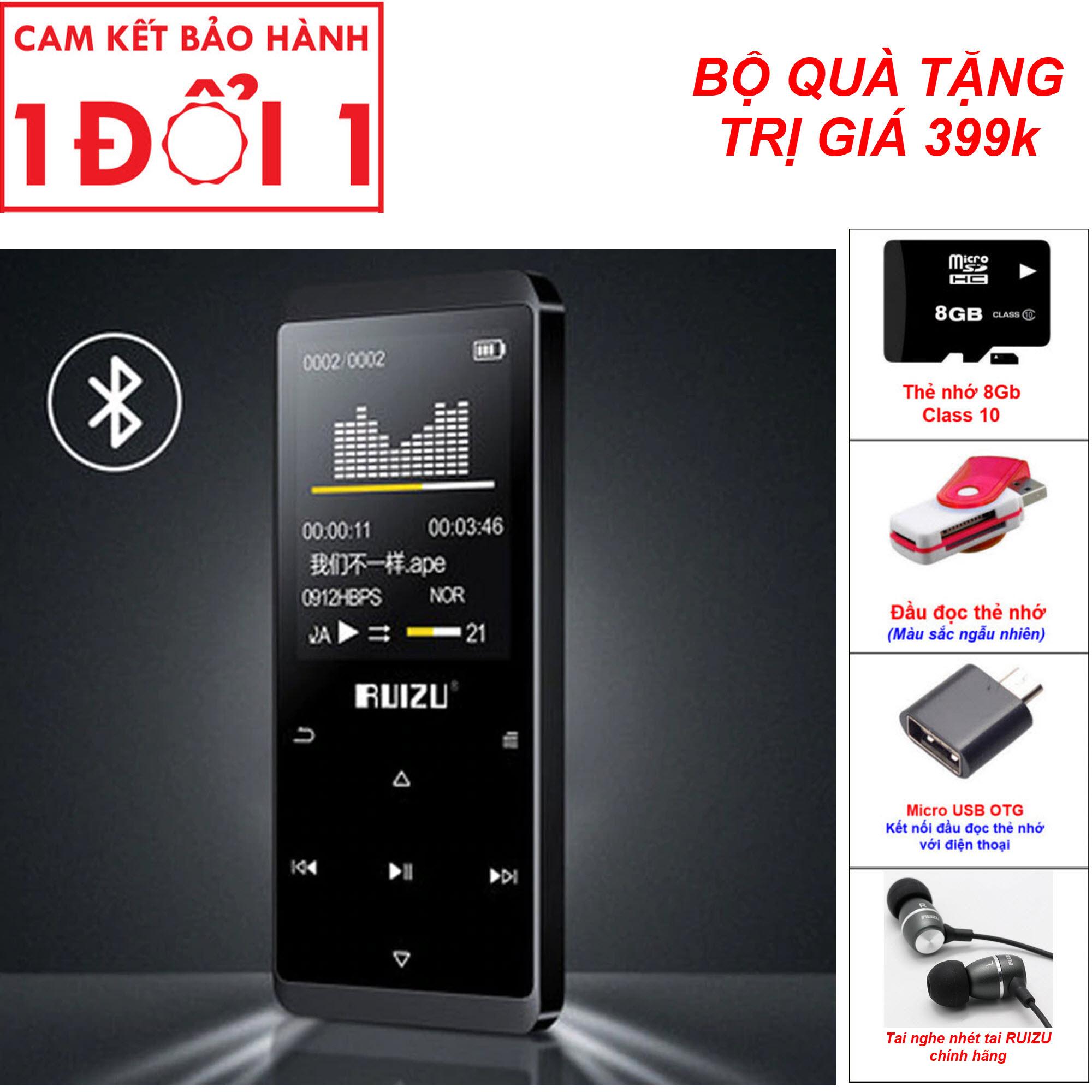 Quà Tặng Lên Đến 399K - Máy nghe nhac BLUETOOTH, máy nghe nhạc MP3, Máy nghe nhạc Lossless Bluetooth Ruizu D02 - 8Gb cao cấp, Bộ nhớ trong 8Gb, có thể xem phim nghe nhạc, đọc truyện, hỗ trợ học ngoại ngữ với chức năng lặp A-B
