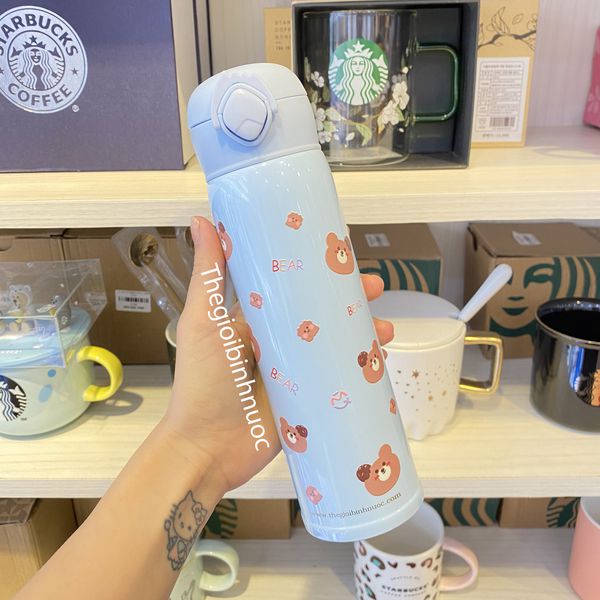 [HCM]Bình Nước Giữ Nhiệt Nắp Bật Hoạ Tiết Cute B441