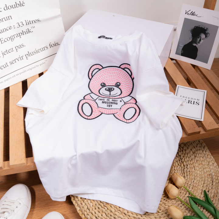 Áo thun nữ tay lỡ, vải cotton cao cấp mềm mát, hình thêu đẹp tỉ mỉ, form rộng mặc giấu quần, HOTTTT HÈ 2021