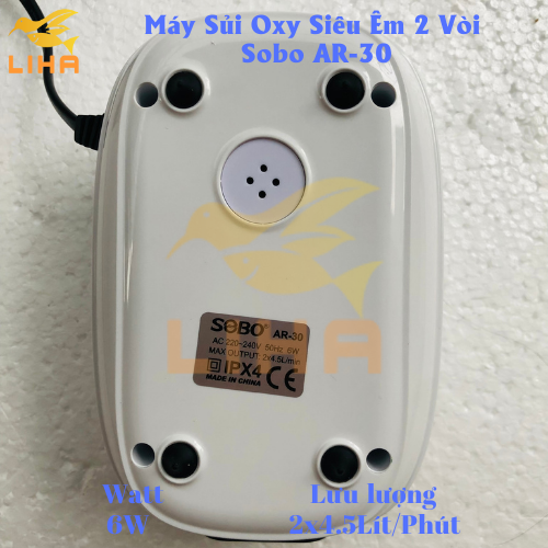 Máy Sủi Oxy 2 Vòi Sobo AR-30 (6W-2x4.5Lít/Phút) - Máy Oxi Siêu Êm Cho Bể Cá