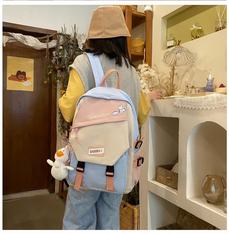 Balo Guofei vải chống thấm phối màu tặng móc khóa vịt bông siêu xinh