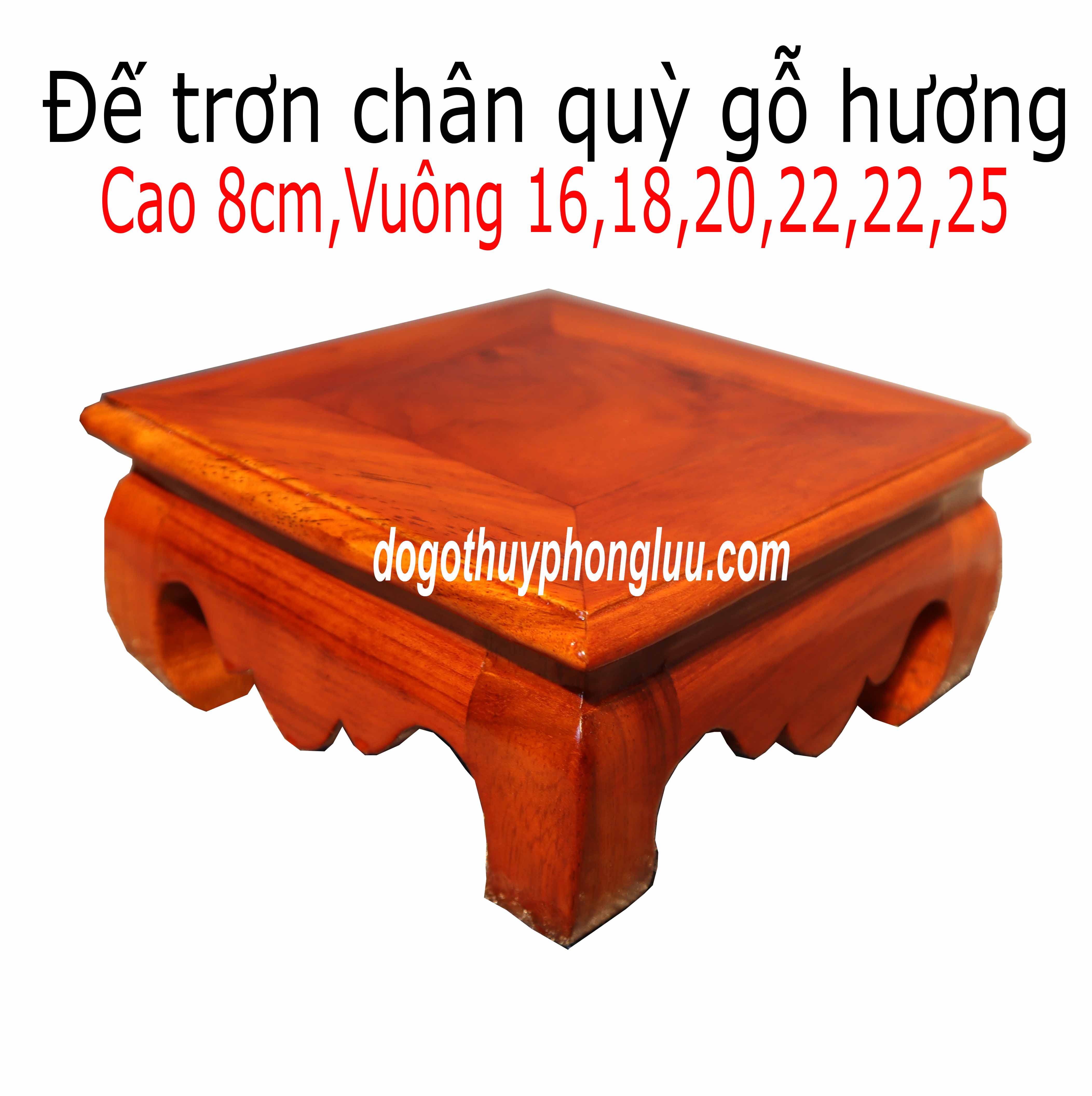 Đế trơn chân quỳ gỗ hương cao 8cm nhiều cỡ mặt vuông