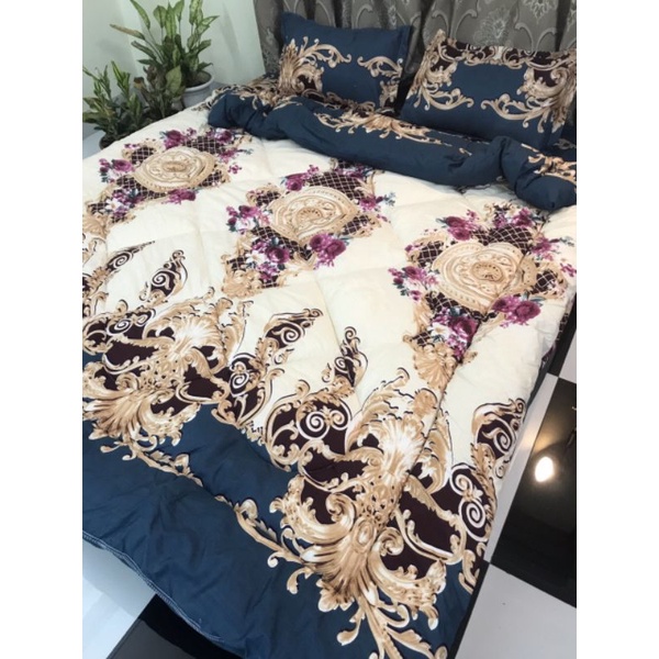 Bộ chăn phao ga gối 5 món poly cotton chăn dày 2kg