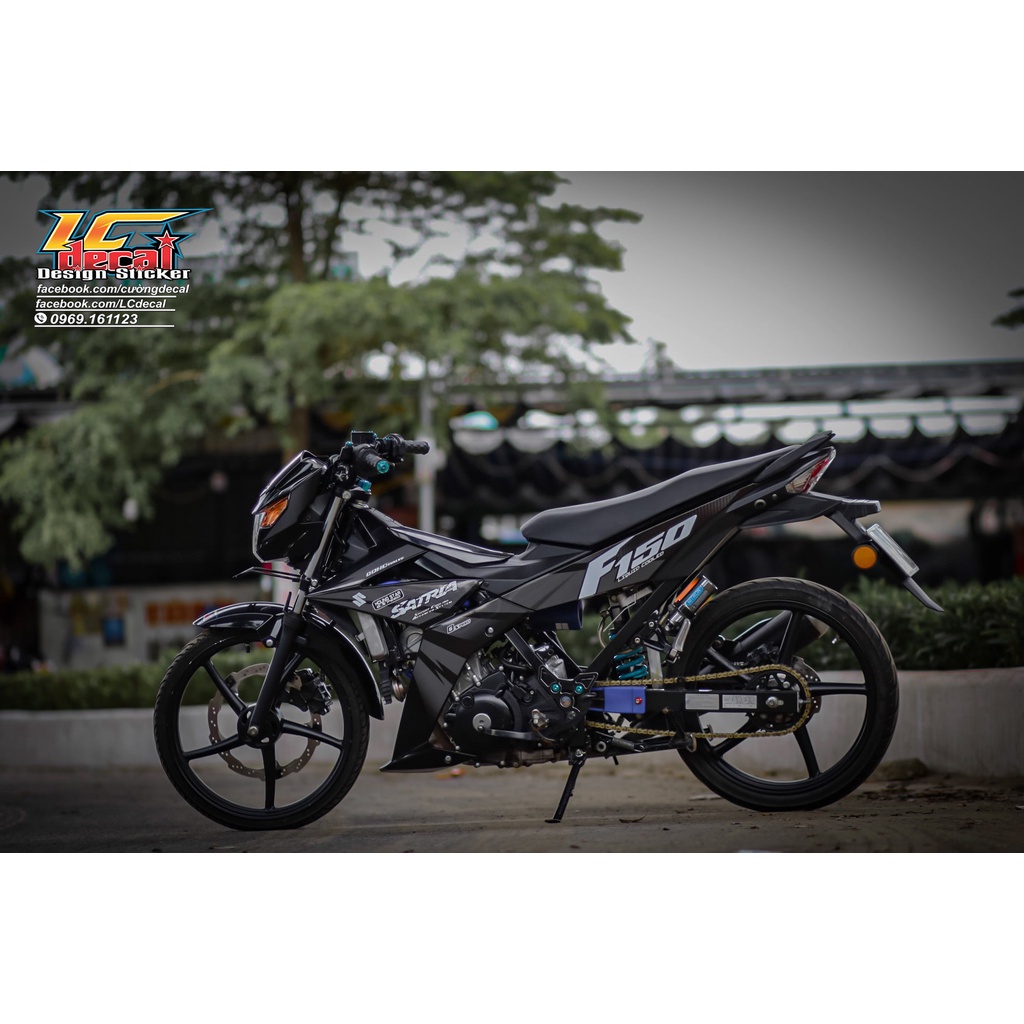 Tem rời dán xe satria fi - raider fi mẫu zin 2018 xám đen trắng chữ satria f150 cực đẹp, hàng 3 lớp chất lượng cao