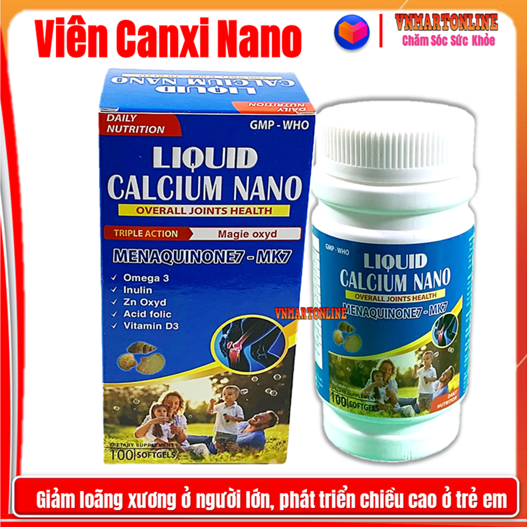 Viên uống Liquid Calcium Nano Mk7 Giúp bổ sung Canxi, Vitamin K2