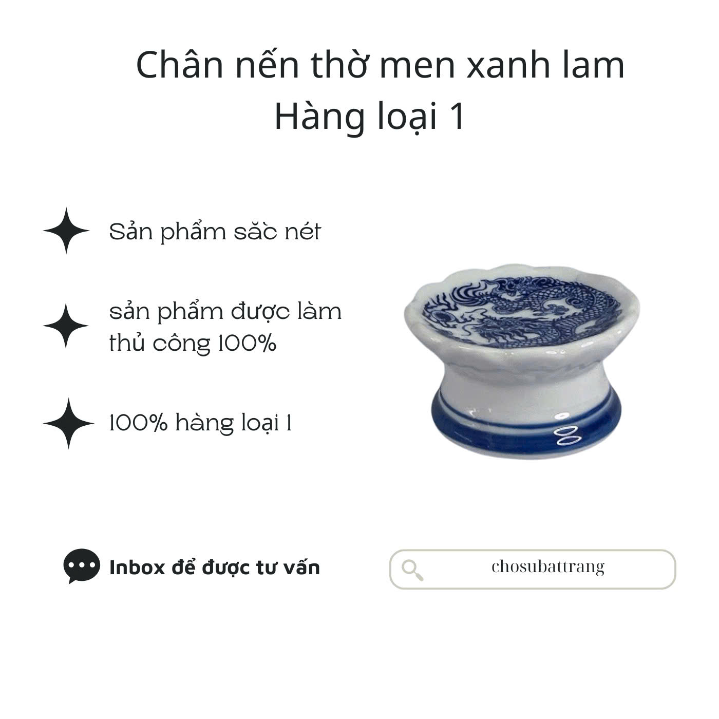 Chân nến xanh lam - đồ thờ cúng - Chợ Sứ Bát Tràng