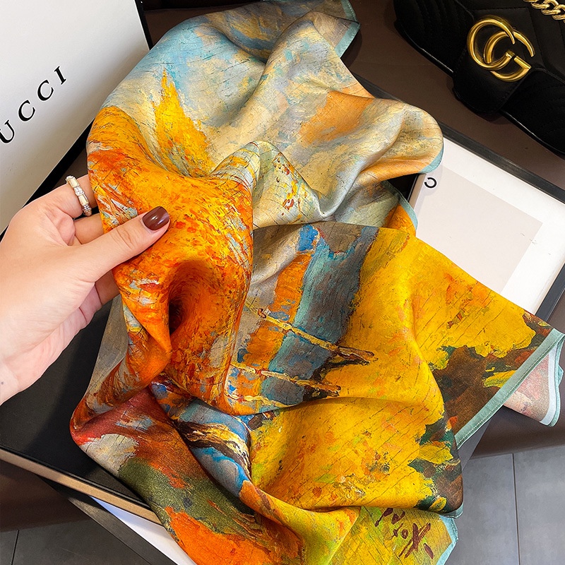 Khăn lụa vuông cam loang 70x70cm THYTHY STORE