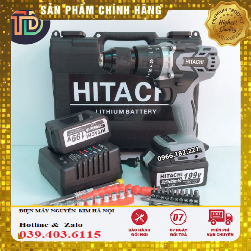 |HÀNG CHÍNH HÃNG| HÀNG CHÍNH HÃNG| Máy khoan cầm tay dùng pin Hitachi 199V KÈM 2 PIN TẶNG 30 CHI TIẾT Bộ sản phẩm sửa chữa cần thiết cho gia đình