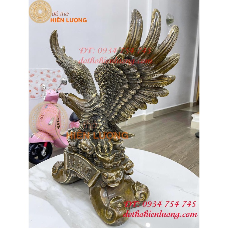 Đại bàng tung cánh bằng đồng màu nâu giả cổ, Đại triển hồng đồ (DxRxC 38x20x45cm nặng 8,5kg )