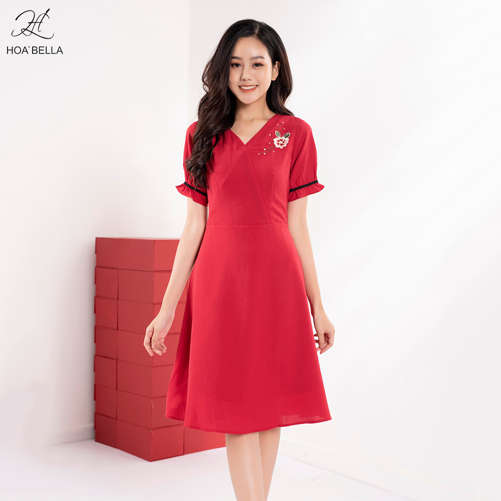 Đầm Liền HOABELLA Cổ V Cao Cấp DC017