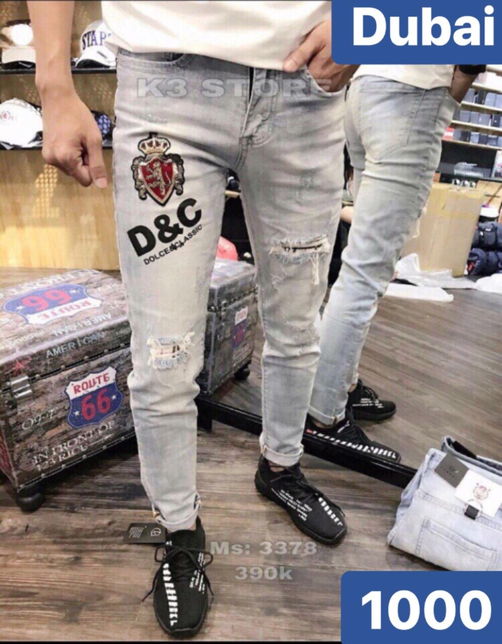 Quần jean nam xanh chất bò thêu lion king hot nhất bd-1000 cao cấp - dubai fashion