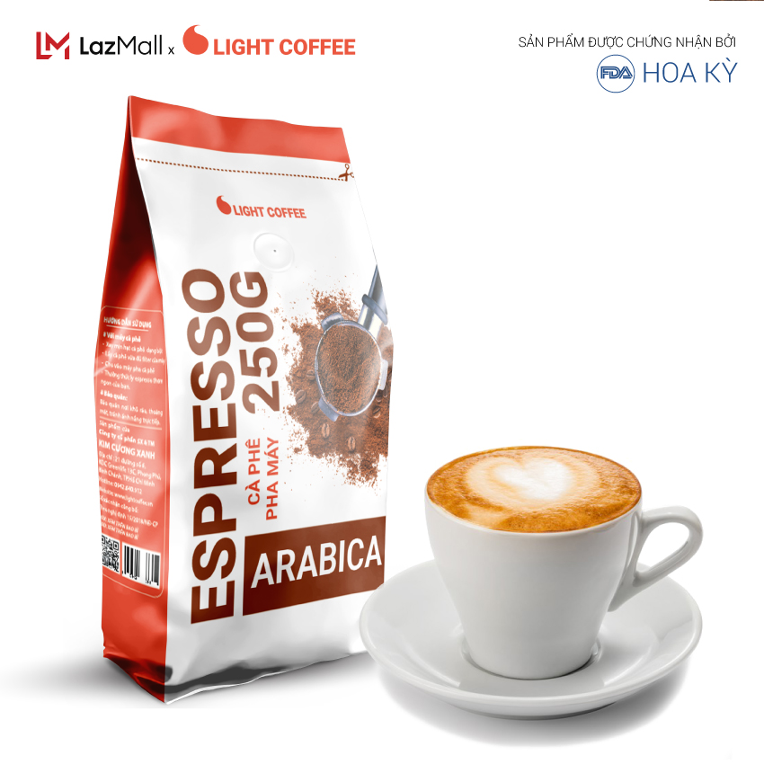 [SẢN XUẤT MỚI] Cà phê pha espresso Light Coffee, cà phê rang xay pha máy , cà phê nguyên chất 100% Light Coffee độ mịn chuyên dùng pha Espresso - Gói 250gr
