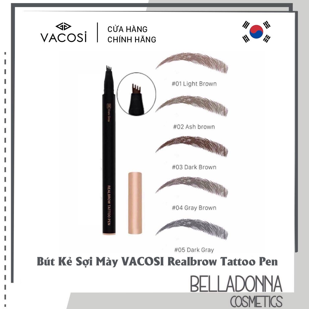 [CHÍNH HÃNG] Bút kẻ mày dạng xăm Vacosi Realbrow Tattoo Pen #03 Dark brown
