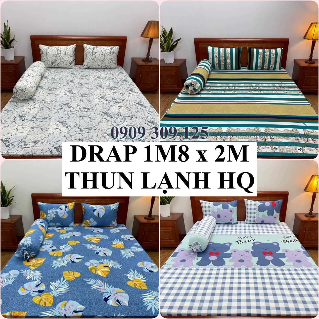 Bộ ga thun lạnh Hàn Quốc cao cấp (1 ga + 3 vỏ gối ) mịn thoáng mát (1m8 x 2m)