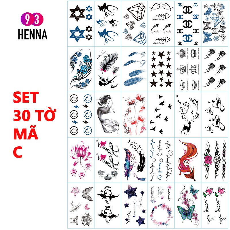 138 hình xăm dán tatoo tha thu ngôi sao cáo nhịp tim vương miện hoa kim cương bướm bỉ ngạn cho nam-set c