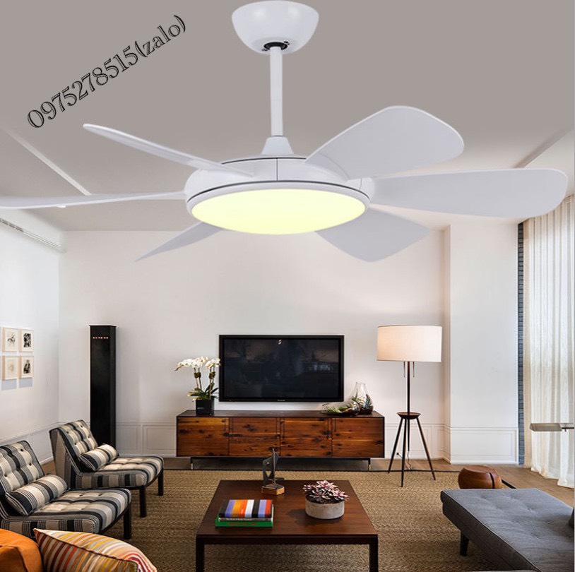 Quạt Trần 6 Cánh Trắng ABS Động Cơ 6 Cấp Độ Gió Có Tặng Kèm Móc Cao Su Treo Quạt,  Có Đèn LED, Có Điều Từ Xa [Bảo Hành 5 Năm]