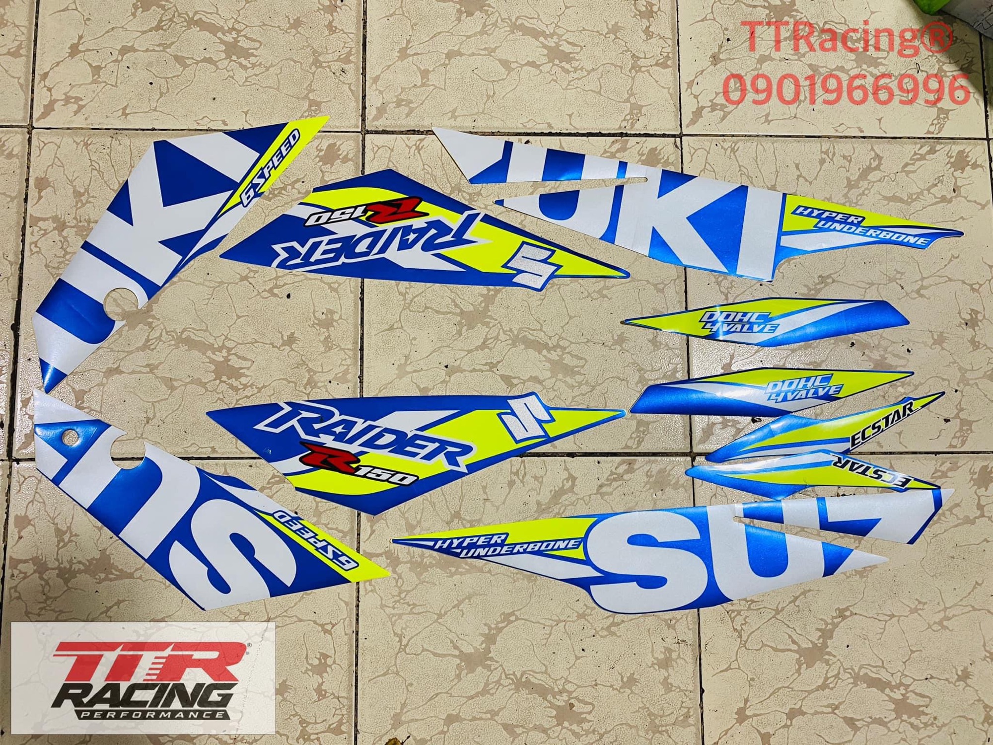 [HCM]Tem Suzuki Raider xanh GP 2018