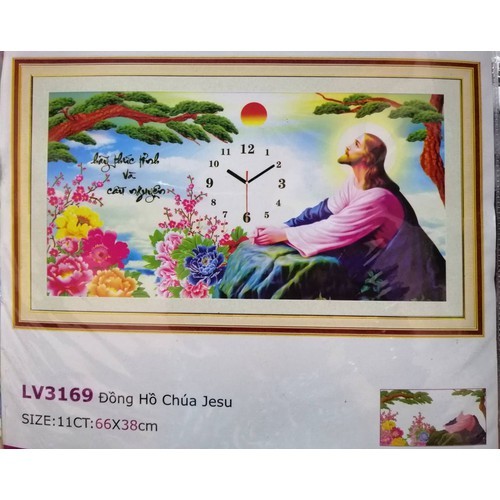 Tranh thêu chữ thập đồng hồ chúa - LV3169 66*38