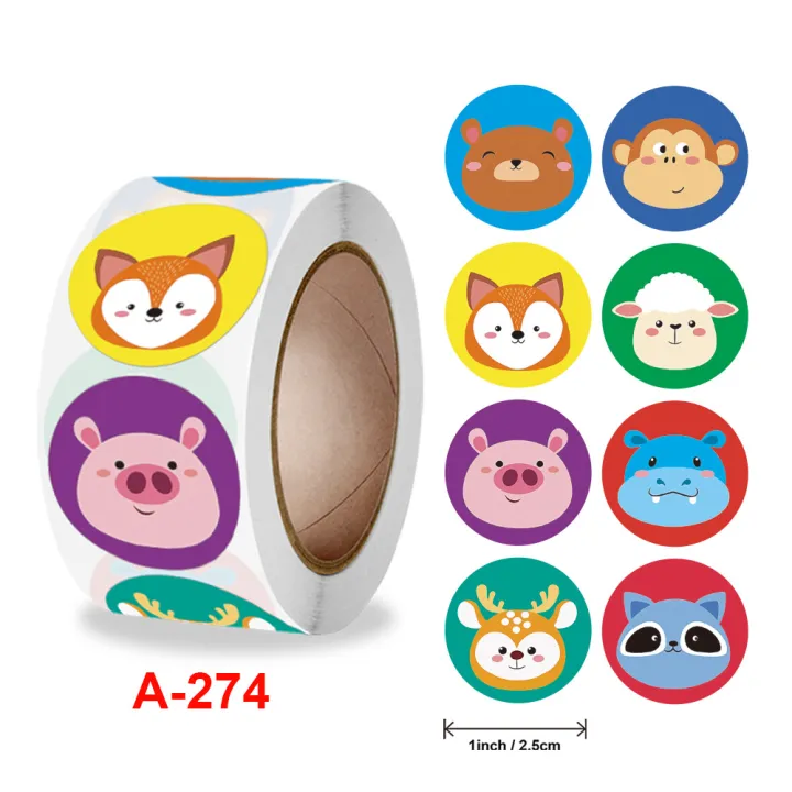 Cuộn 500 tem Sticker Khen thưởng hình thú cho bé 2 - 2.5cm
