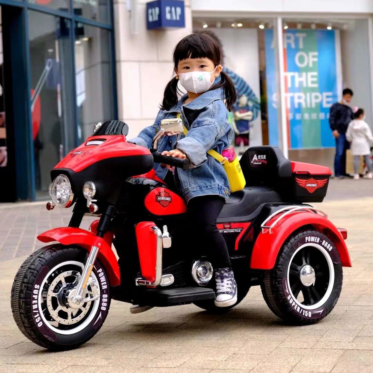 Xe máy mô tô điện 3 bánh ABM 5288 dáng thể thao cảnh sát đồ chơi cho bé (Đỏ-Trắng-Xanh-Đen)