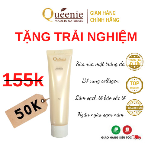 Sữa Rửa Mặt Tạo Bọt, Trắng Da, Bổ Sung Collagen Queenie Trải Nghiệm 20ml - Mỹ Phẩm Hàn Quốc