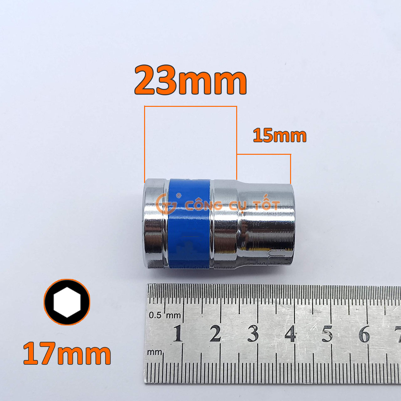 Đầu tuýp - đầu khẩu lục giác 1/2 inch thép CrV băng xanh