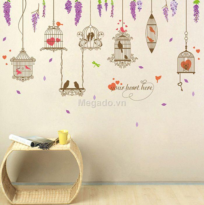Decal tranh dán tường hoa rủ tím