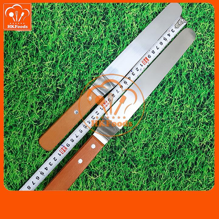 Dao chà láng cong gấp khúc inox trét kem bánh gato cán gỗ