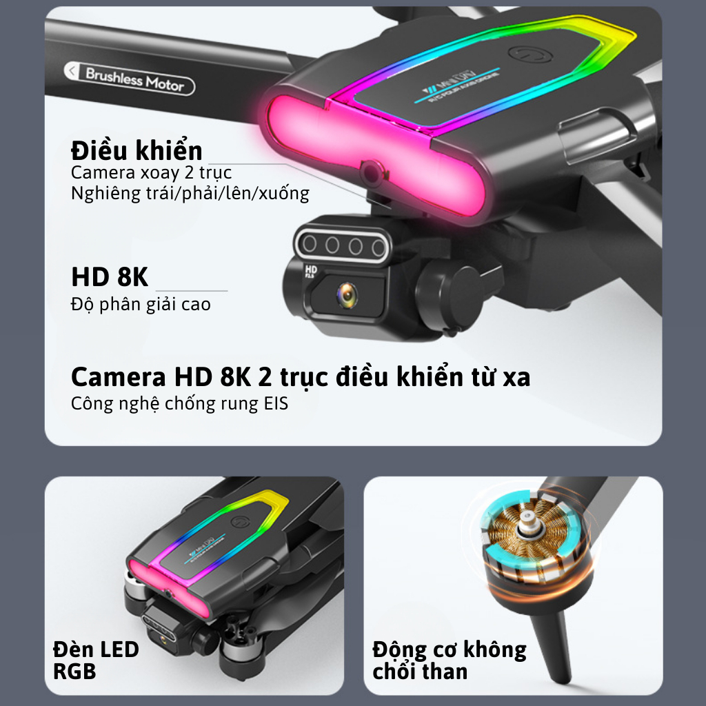 Flycam Mini Giá Rẻ Drone F199 Pro Max, Máy Bay Điều Khiển Từ Xa 4 Cánh, Play Camera Cao Cấp 2 Camera, Pin Lithium 2600mAh bay 25 Phút, Cảm Biến Chống Va Chạm