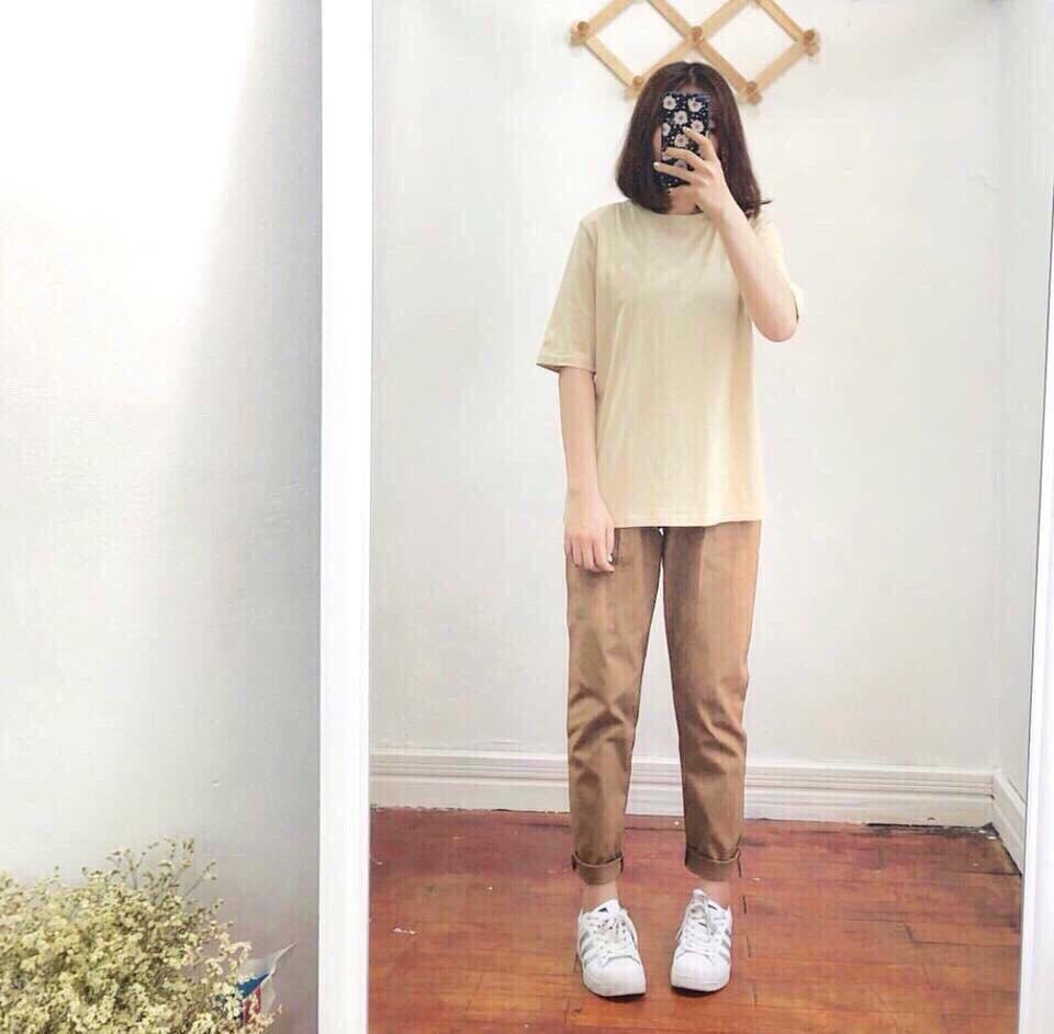 Quần baggy kaki nữ dây rút màu nâu sậm