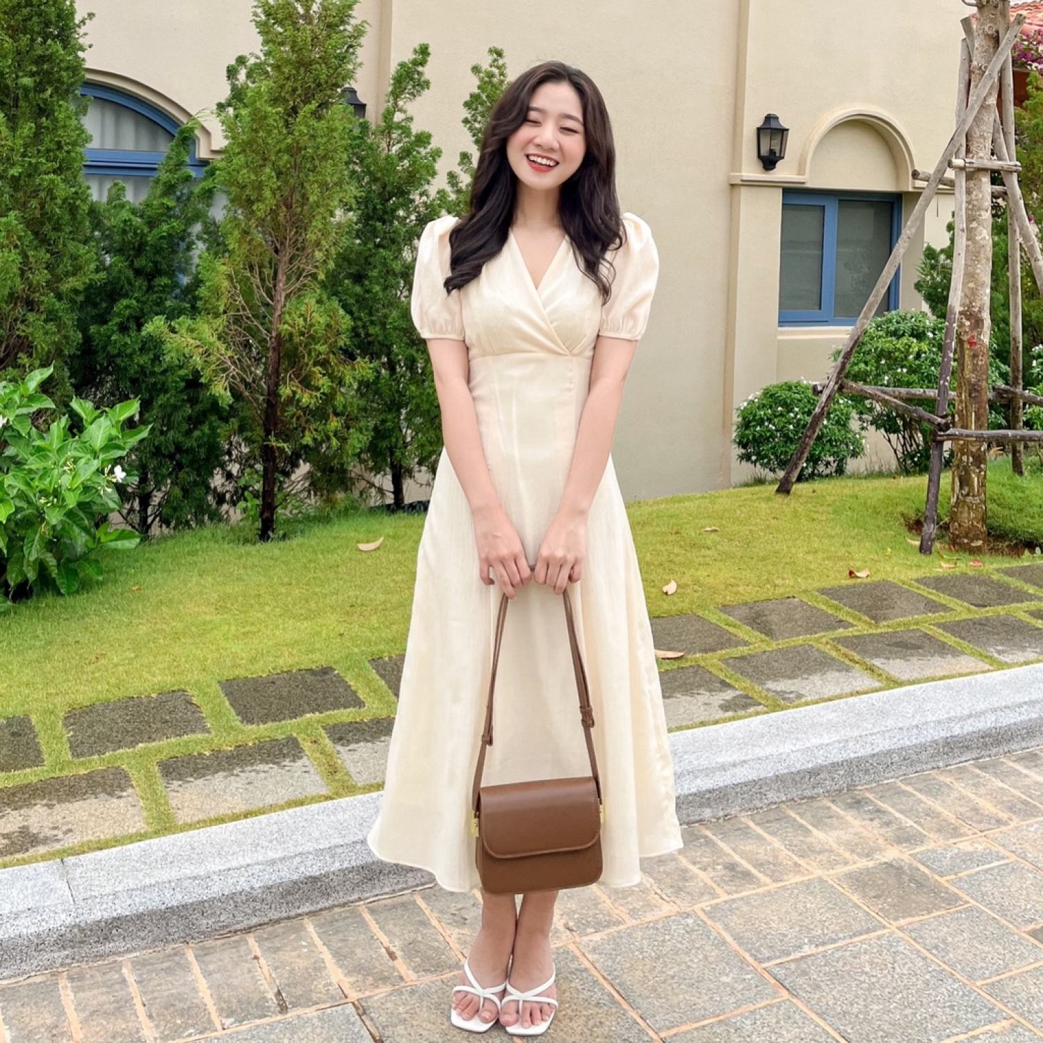 Đầm LUIA - Đầm dài chỗ V xếp li eo