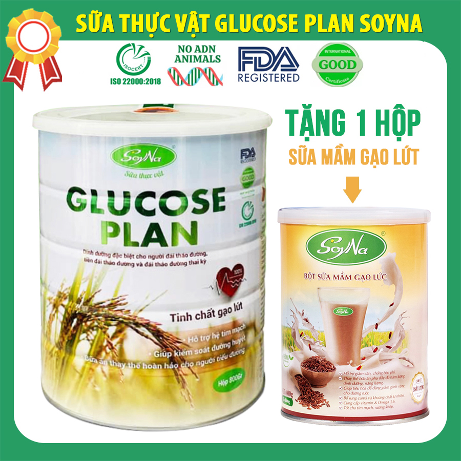 Sữa Thực Vật Soyna Glucose Plan 800g date mới tặng kèm 1 hộp Sữa Mầm Gạo